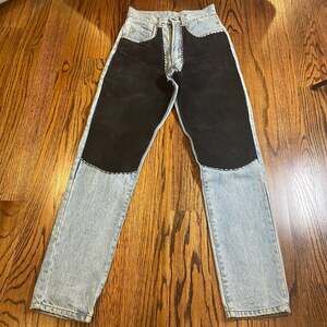 Vintage Et Vous High Waisted Jeans with Black Leather Suede Chaps Paneling